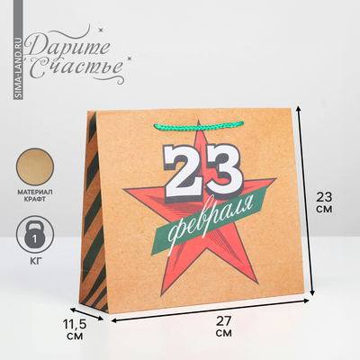 Пакет подарочный крафтовый, упаковка, «Звезда героя», ML 23 х 27 х 8 см