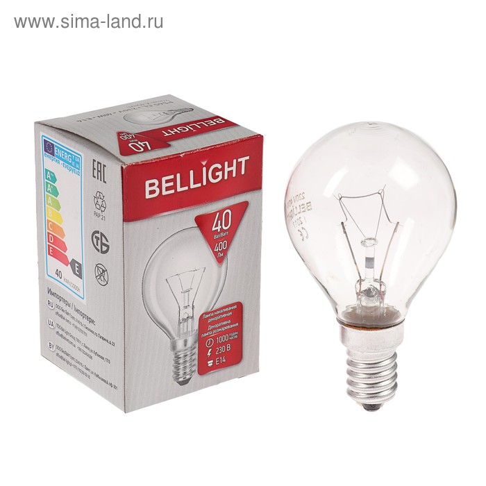 Лампа накаливания BELLIGHT, ДШ, 40 Вт, Е14, 230 В - Фото 1