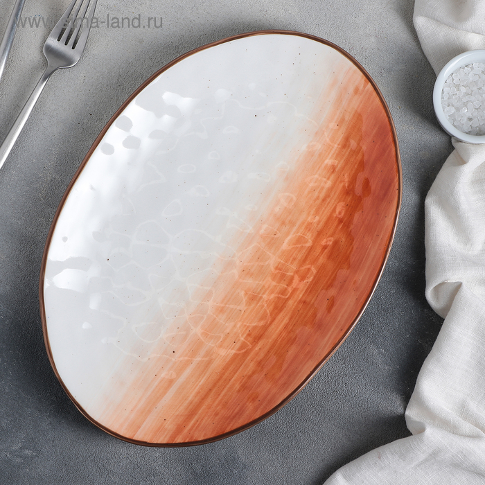 Блюдо фарфоровое Доляна «Космос», 31,5×22 см, цвет оранжевый - Фото 1