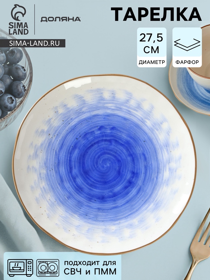 Тарелка Доляна «Космос», d=27.5 см, фарфор, белая, синяя - Фото 1