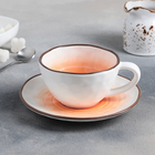Чайная пара фарфоровая Доляна «Космос», 2 предмета: чашка 250 мл, блюдце d=16 см, цвет оранжевый - фото 318165264