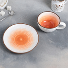 Чайная пара фарфоровая Доляна «Космос», 2 предмета: чашка 250 мл, блюдце d=16 см, цвет оранжевый - Фото 2