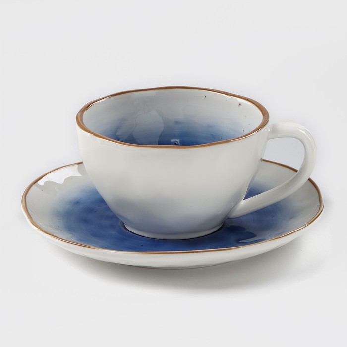 Чайная пара фарфоровая Доляна «Космос», 2 предмета: чашка 250 мл, блюдце d=16 см, цвет синий - Фото 1