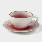 Чайная пара фарфоровая Доляна «Космос», 2 предмета: чашка 250 мл, блюдце d=16 см, цвет красный - фото 9437353
