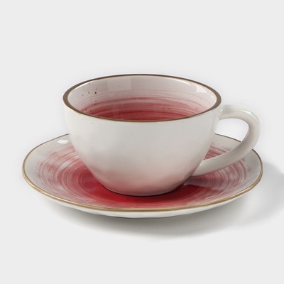Чайная пара керамическая Доляна «Космос», 2 предмета: чашка 250 мл, блюдце d=16 см, цвет красный - Фото 1