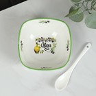 Салатник фарфоровый с ложкой Доляна «Олива», 300 мл - Фото 2