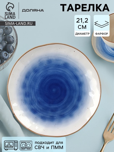 Тарелка Доляна «Космос», d=21.2 см, фарфор, белая, синяя