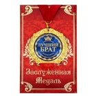 Медаль на открытке "Лучший брат", d=7 см - фото 8359888