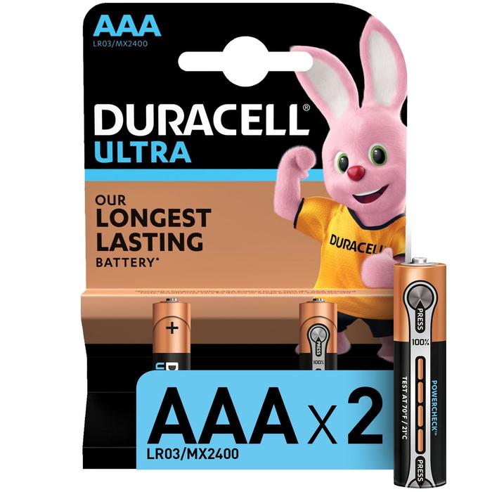 Батарейка алкалиновая Duracell Ultra Power, AAA, LR03-2BL, 1.5В, 2 шт. - Фото 1