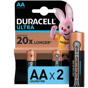 Батарейка алкалиновая Duracell Ultra Power, AA, LR6-2BL, 1.5В, 2 шт 4116213