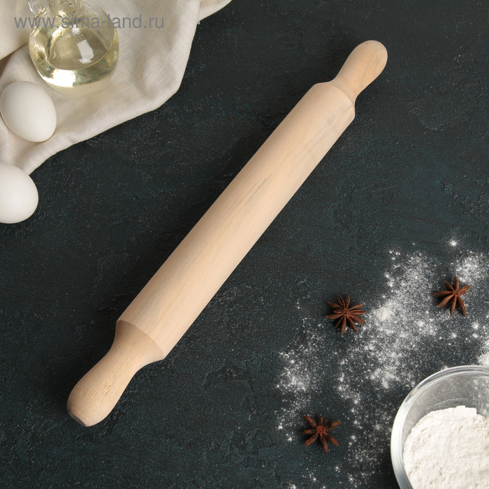 Скалка деревянная Доляна, 42 см, с ручками - Фото 1