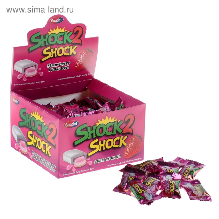 Жевательная резинка Shock 2 shock клубника, с жидким центром, 4г. - Фото 1