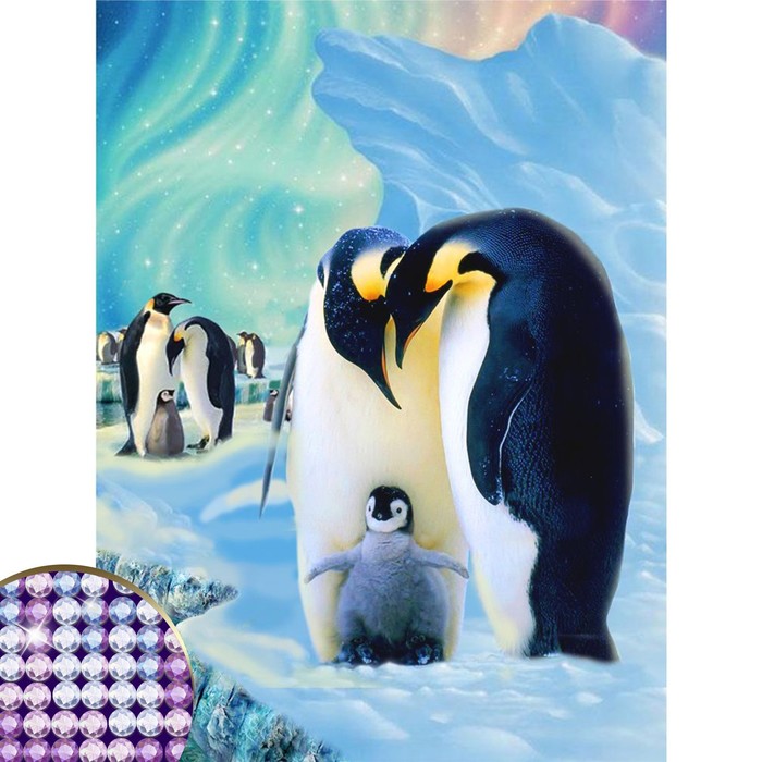Алмазная мозаика с частичным заполнением «Пингвины», 30 х 40 см, холст. Набор для творчества - фото 1906984611
