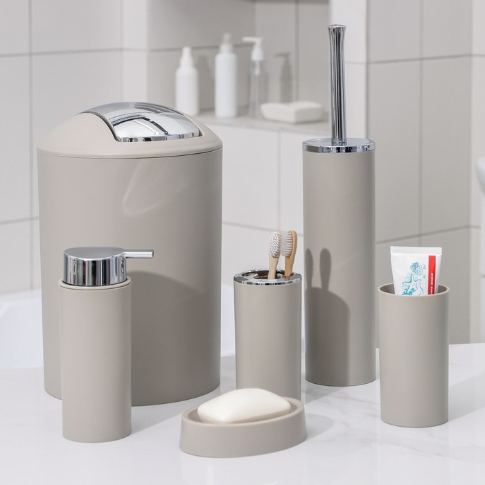 Набор аксессуаров для ванной комнаты SAVANNA «Сильва», 6 предметов (дозатор, мыльница, 2 стакана, ёршик, ведро), цвет серый - фото 1905535594