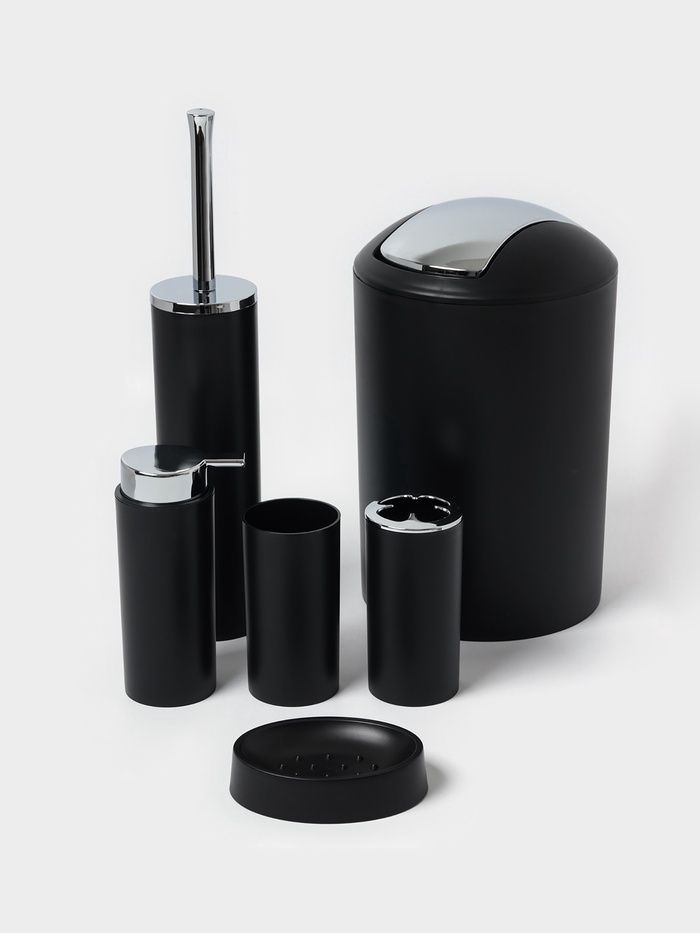 Аксессуары для ванной SAVANNA «Сильва», 6 предметов, дозатор, мыльница, 2 стакана, ёршик, ведро, чёрные - Фото 1