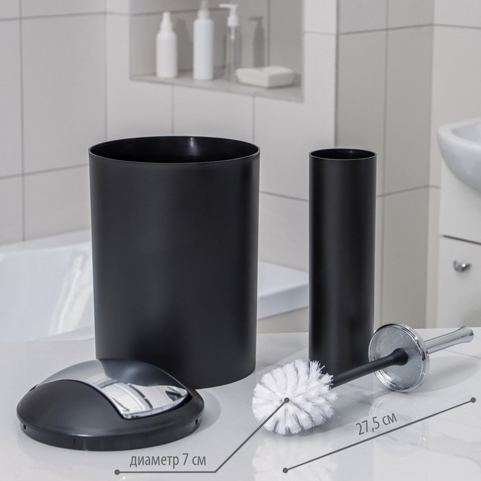 Набор аксессуаров для ванной комнаты SAVANNA «Сильва», 6 предметов (дозатор, мыльница, 2 стакана, ёршик, ведро), цвет чёрный - фото 1905535600