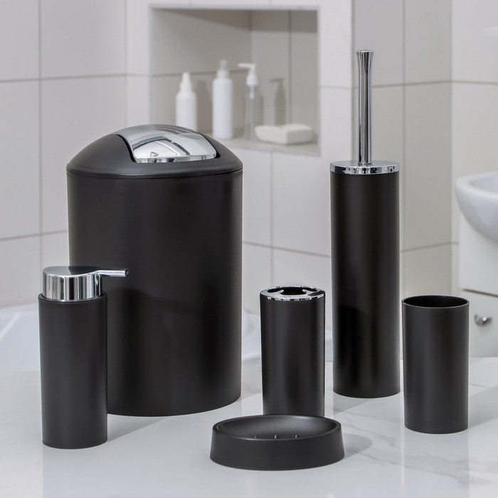 Набор аксессуаров для ванной комнаты SAVANNA «Сильва», 6 предметов (дозатор, мыльница, 2 стакана, ёршик, ведро), цвет чёрный - фото 1905535601