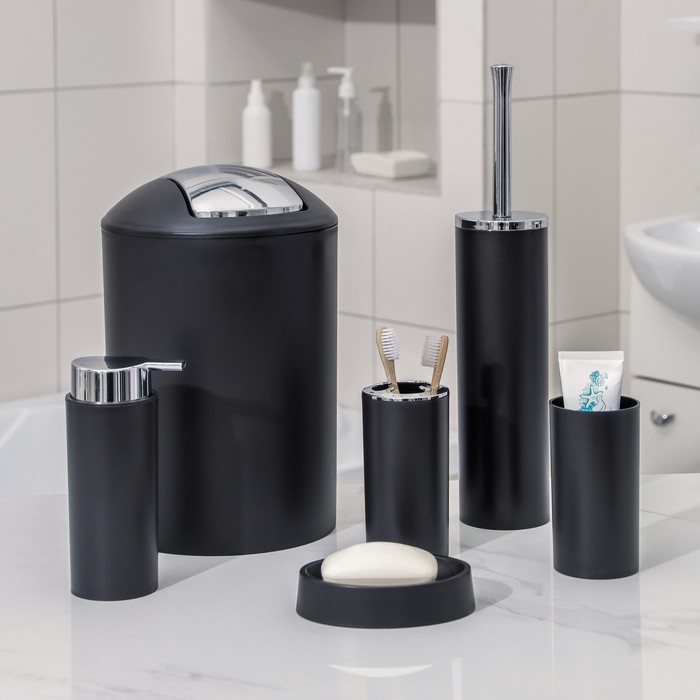 Набор аксессуаров для ванной комнаты SAVANNA «Сильва», 6 предметов (дозатор, мыльница, 2 стакана, ёршик, ведро), цвет чёрный - фото 1905535602