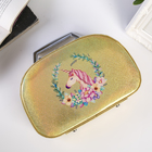 Шкатулка кожзам с зеркалом "Единорог в цветах" золотая голография 14,2х22х9 см - Фото 7
