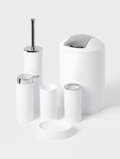 Аксессуары для ванной SAVANNA «Сильва», 6 предметов, дозатор, мыльница, 2 стакана, ёршик, ведро, белые