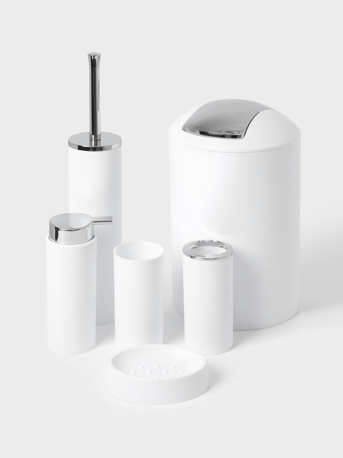 Аксессуары для ванной SAVANNA «Сильва», 6 предметов, дозатор, мыльница, 2 стакана, ёршик, ведро, белые - Фото 1