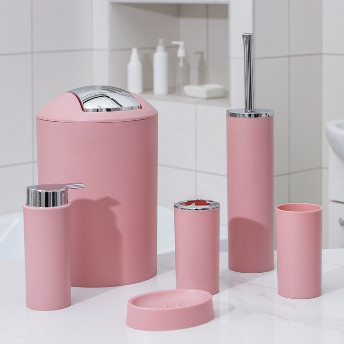 Набор аксессуаров для ванной комнаты SAVANNA «Сильва», 6 предметов (дозатор, мыльница, 2 стакана, ёршик, ведро), цвет розовый - фото 1925964104