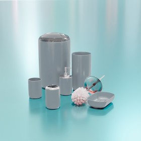 Набор аксессуаров для ванной комнаты «Тринити», 6 предметов (мыльница, дозатор для мыла, два стакана, ёрш, ведро), цвет серый