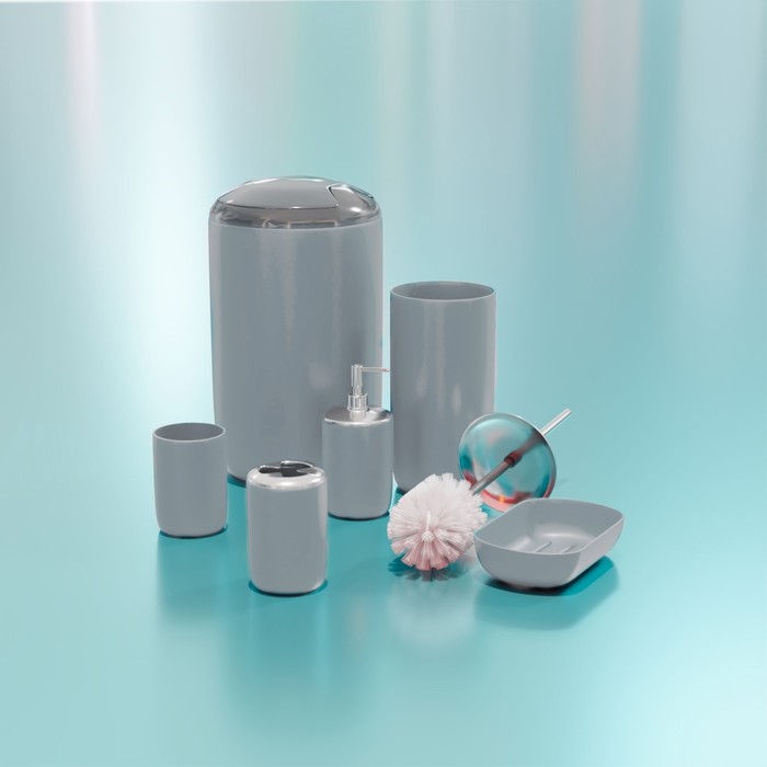 Набор аксессуаров для ванной комнаты «Тринити», 6 предметов (мыльница, дозатор для мыла, два стакана, ёрш, ведро), цвет серый - Фото 1