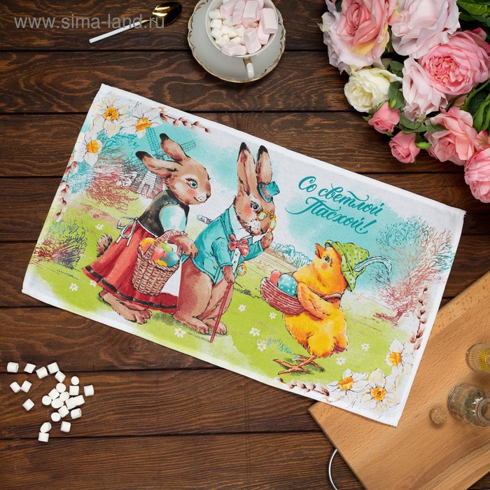 Полотенце Кухонный Доляна «Со светлой пасхой!» 35×60 см, 100% хлопок, 160 г/м² - Фото 1