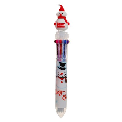 Ручка шариковая автоматическая "Новый год. Снеговик", 10-ти цветная