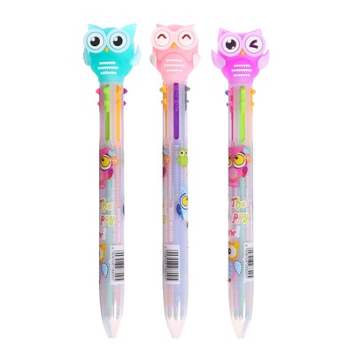 Ручка шариковая, автоматическая «Совы», 6-ти цветная