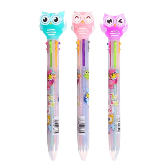 Ручка шариковая, автоматическая «Совы», 6-ти цветная - Фото 1