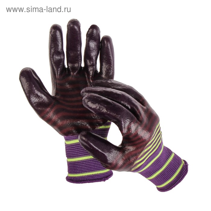 Перчатки нейлоновые, с нитриловым полуобливом, размер 10, коричневые - Фото 1