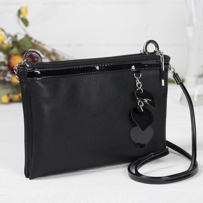 Сумка женская, 3 отдела на молниях, длинный ремень, цвет чёрный