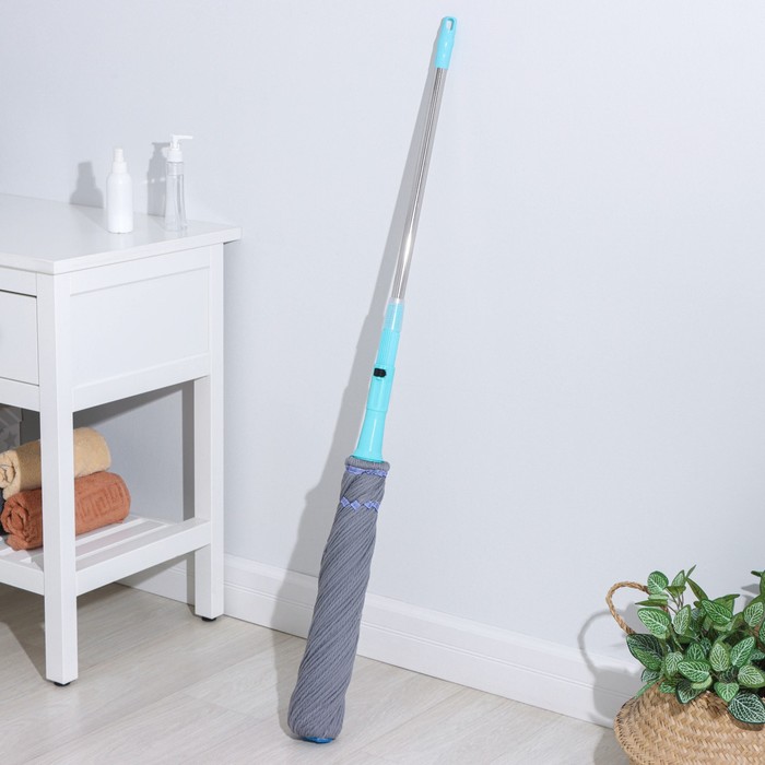 Швабра с отжимом Доляна, верёвочная насадка из микрофибры, нержавеющая телескоп ручка, высота 120 см - Фото 1