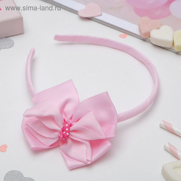 Ободок для волос "Малышка" 1 см двойной бант горох - Фото 1