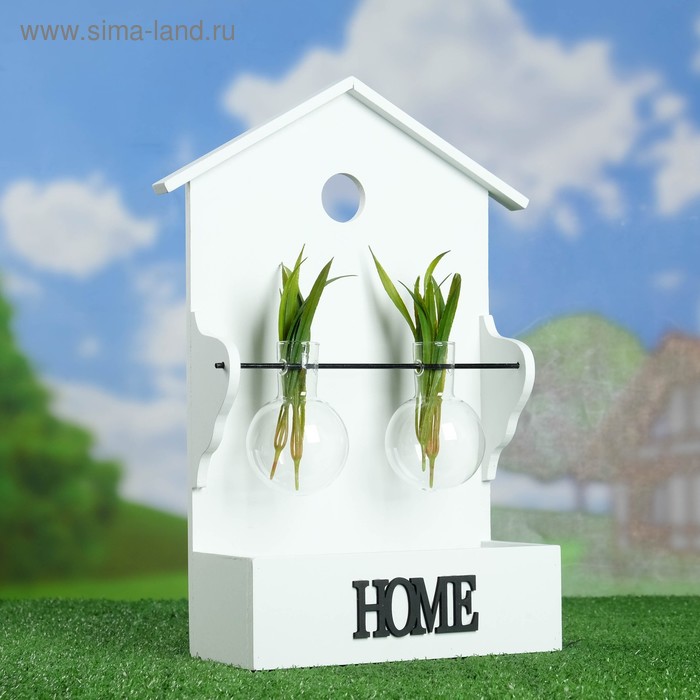 Подставка деревянная с двумя стеклянными кашпо 10*24*41 см - Фото 1