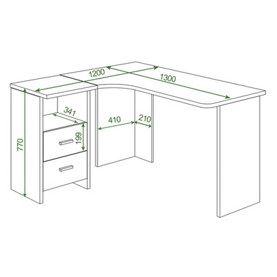Угловой стол, 1200 × 1300 × 770 мм, левый угол, цвет белый жемчуг
