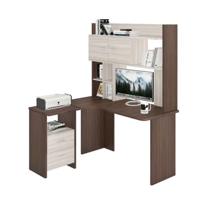 Компьютерный стол, 1300 × 1200 × 1785 мм, левый угол, цвет шамони/карамель