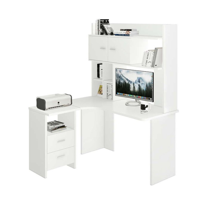 Компьютерный стол, 1300 × 1200 × 1785 мм, левый угол, цвет белый жемчуг