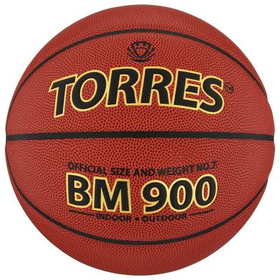 Баскетбольный мяч TORRES BM900, B30037, клееный, 8 панелей, р. 7, PU, бутиловая камера