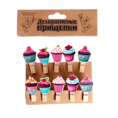 Прищепки для декора с верёвкой для подвеса «Кейки», 10 шт.