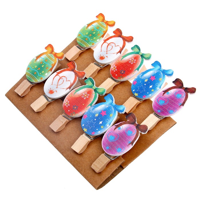 Прищепки декоративные с верёвкой для подвеса «Пасхальные яйца» набор 10 шт. 3949368
