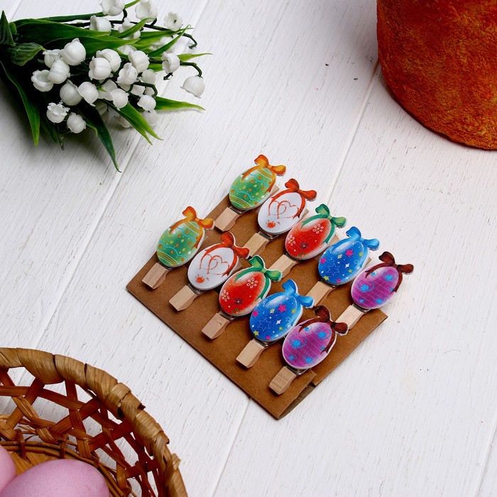 Прищепки декоративные с верёвкой для подвеса «Пасхальные яйца» набор 10 шт. 3949368