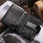 Портмоне мужское, 2 в 1, для автодокументов, 3 отдела на кнопке, для карт, для монет, цвет чёрный - Фото 3