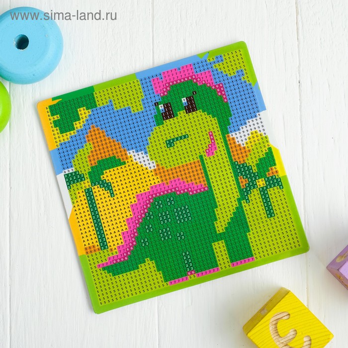 Алмазная мозаика для детей «Динозавр», 15 х 15 см + емкость, стерж, клеев подушечка. Набор для творчества - Фото 1