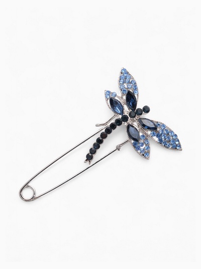 Булавка «Стрекоза» 7.5 см, синяя в серебре