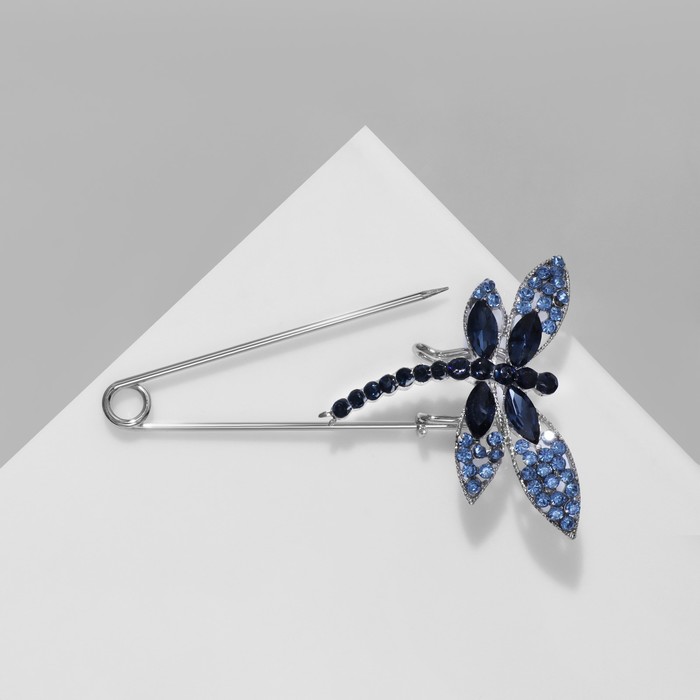 Булавка «Стрекоза» 7,5 см, цвет синий в серебре