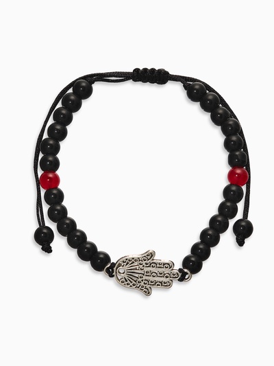 Браслет-оберег «Рука счастья Хамса» гранд, красно-чёрный с серебром, d=6 см