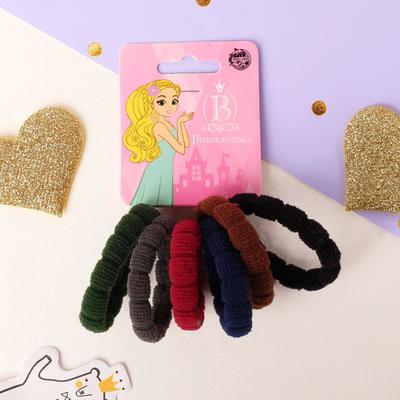 Резинка для волос "Махрушка спорт" (набор 6 шт) объём, 4,5 см, тёмный микс